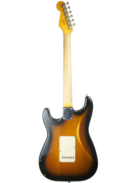 Fender Custom Shop Stratocaster in sunburst finish, displayed in its original case, featuring the 2009 Nash S63 Relic design.