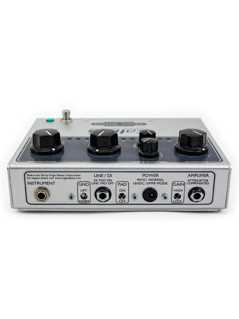 Fender Twin Reverb pedal displayed with the Origin Effects Cali76-TX compression pedal, highlighting their features and build.