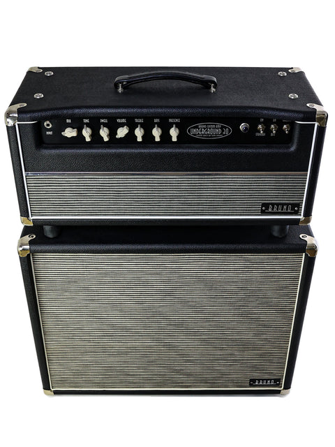 Front view of Bruno Custom Underground 30 amplifier showcasing detailed controls and elegant design - USA 2013