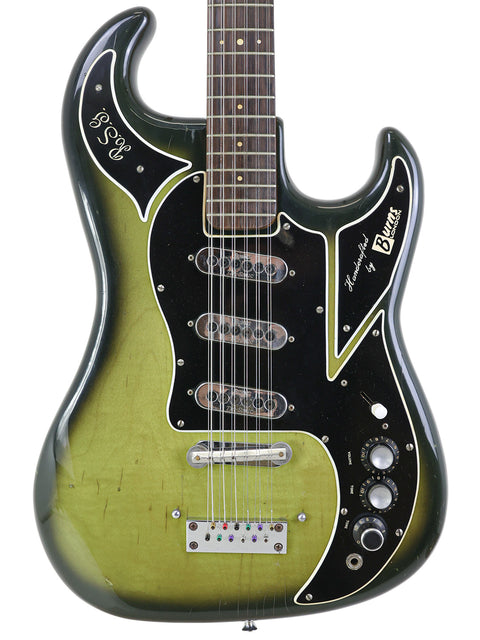 Green and black 1964 Burns Double Six 12-string guitar with a stylish black pickguard, showcasing vintage vibes.
