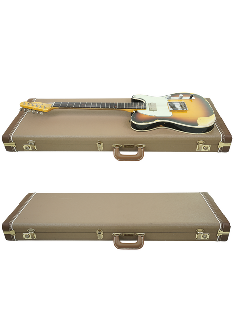 Hard case designed for a 2017 Fender Custom Shop 60s Super Faded Aged Heavy Relic Telecaster, ensuring safe transport.
