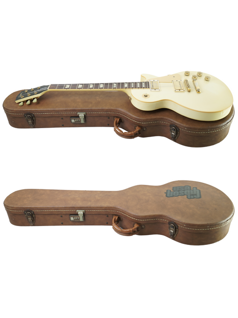 Hardshell case for a 1989 Vintage Gibson Les Paul Standard in Arctic White, emphasizing durability and classic style.
