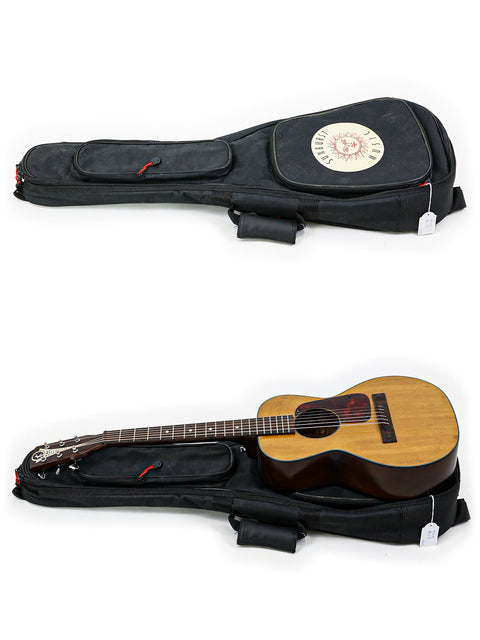 Image shows two guitars in different orientations, highlighting a Kay K113 Parlour Guitar from the USA, 1966-68 model.