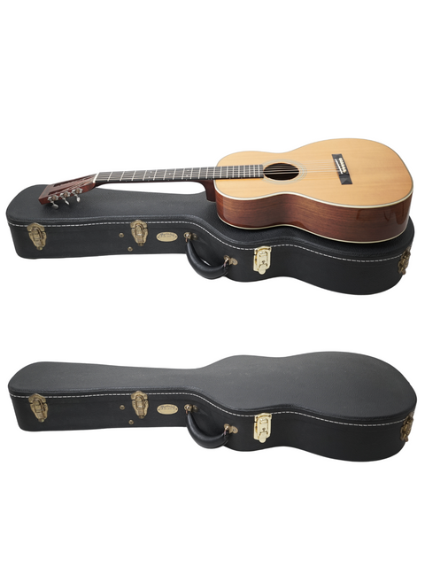 Inside a case, two guitars are visible, featuring a Martin 0-28VS from 2011, emphasizing their quality and style.