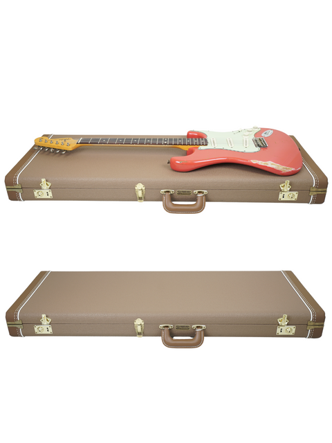 Inside a guitar case, a striking red Fender Kyle McMillin Masterbuilt 1960 Stratocaster Relic awaits.