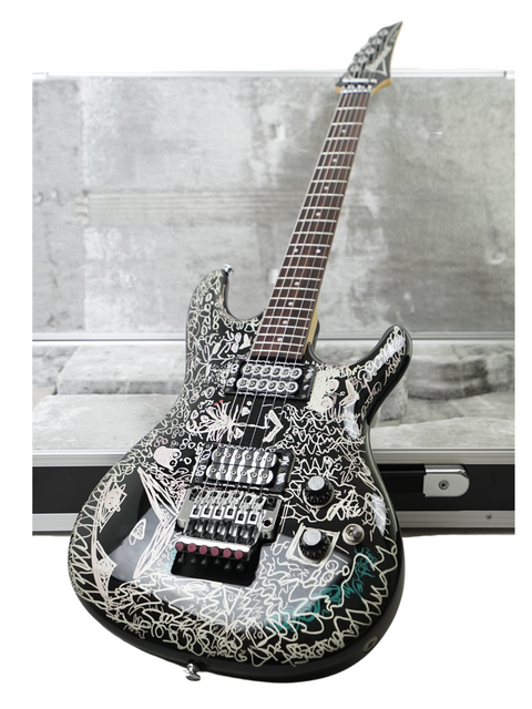 Limited edition Ibanez guitar with a bold black and white design, Joe Satriani Black Dog model, Japan 2008, 1 of 88.