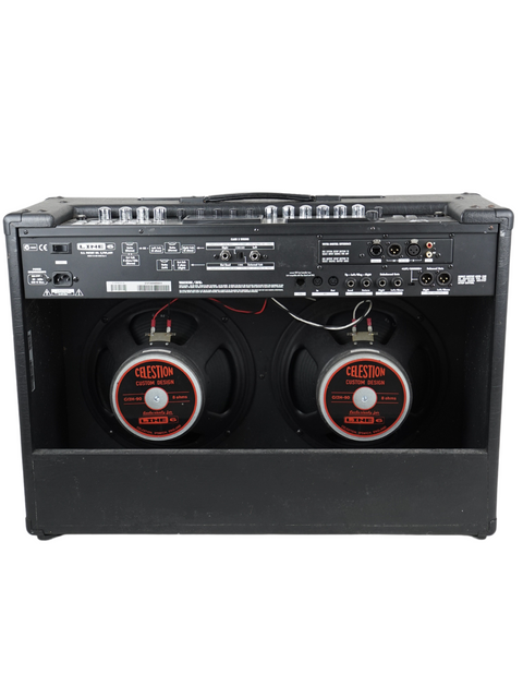 Line-6 Vetta II modeling amplifier in black, featuring two integrated speakers, designed in the USA, 2004.