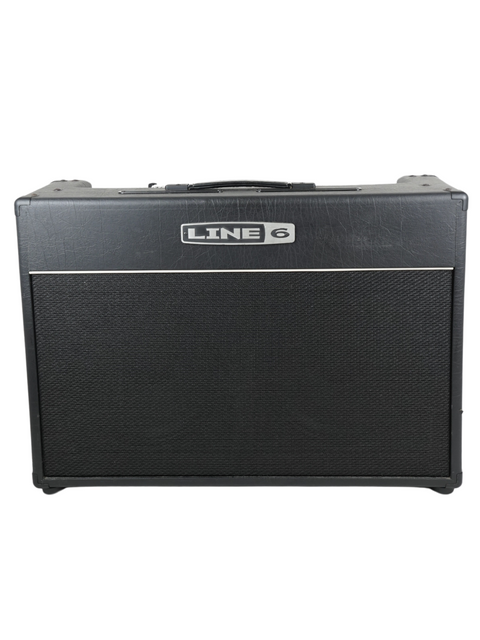 Line 6 D-15 15W guitar amplifier, showcasing a sleek design and modern features, perfect for musicians and home use.