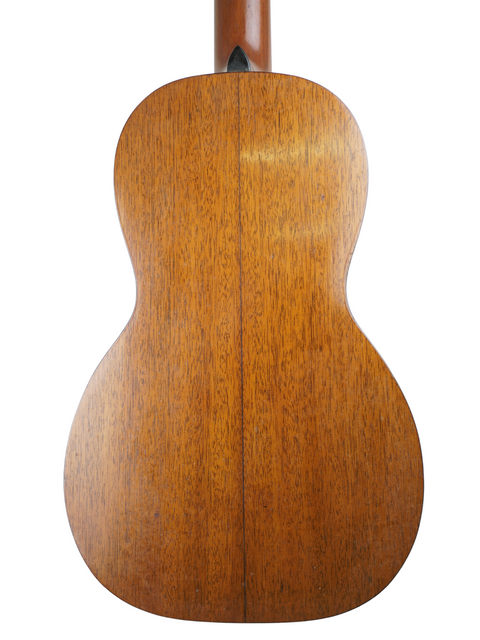 Rear perspective of a vintage Martin 2-17 Flat Top acoustic guitar from 1928, featuring a beautifully crafted wooden back.