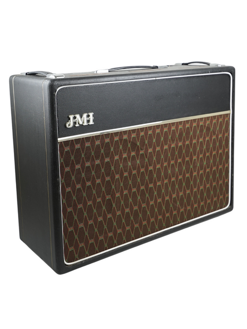 Rear side of a black JMI-30 Shadows Anniversary Tour amplifier from 2009, highlighting its signature and input/output ports.