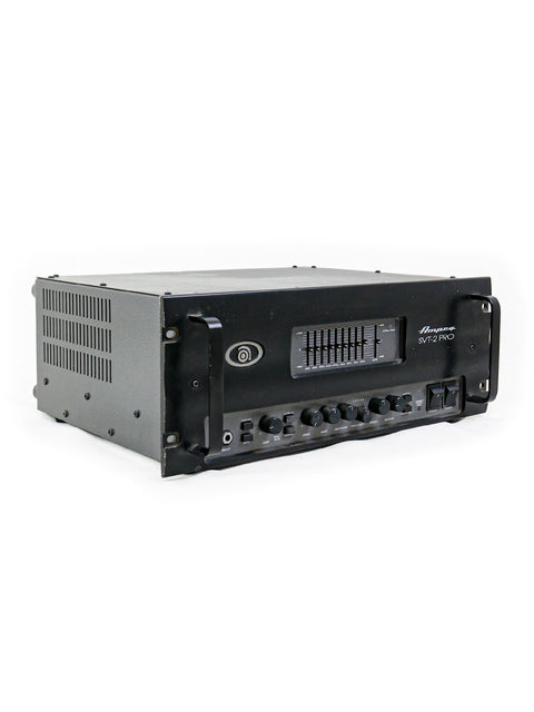 Side angle of Ampeg SVT-2 Pro, demonstrating its rugged design and functional layout for bassists. (USA 2012).
