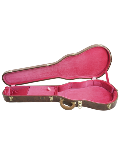 Stylish Gibson Lifton hardshell case with pink lining and handle, perfect for protecting your Les Paul guitar in style.
