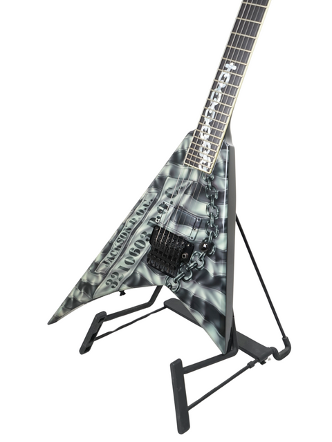 The Jackson Custom Shop Randy Rhoads RR1 guitar, adorned with a bold black and white design, crafted in the USA, 2006.
