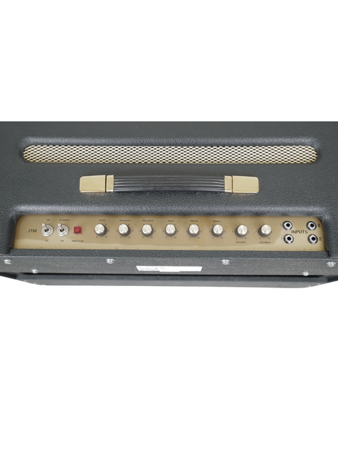 The image features a stylish black and gold Fender guitar amplifier, complemented by the Marshall JTM 1962HW Super Tremolo.