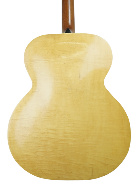 The wooden back of a 1940 Vintage Vega C-66 acoustic guitar, highlighting its classic craftsmanship.