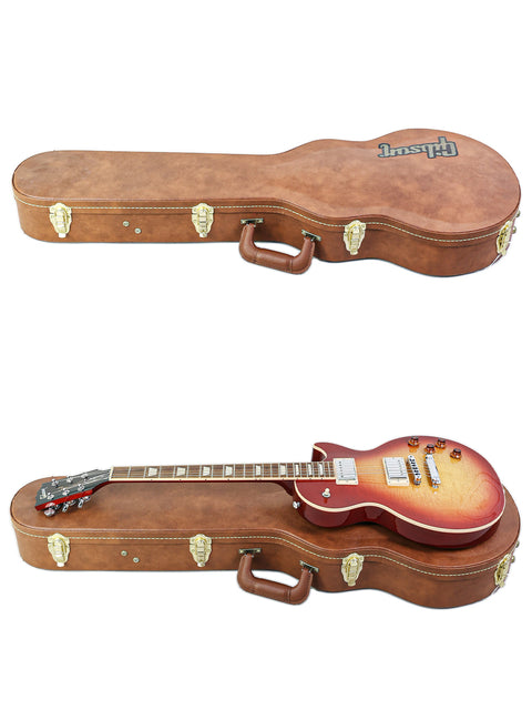Two guitars, featuring a Gibson Les Paul Standard 2018, safely housed in a sturdy case for protection and portability.
