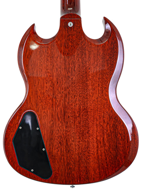 Vibrant red Gibson SG Classic guitar featuring a stylish black headstock, a must-have for serious guitar enthusiasts.
