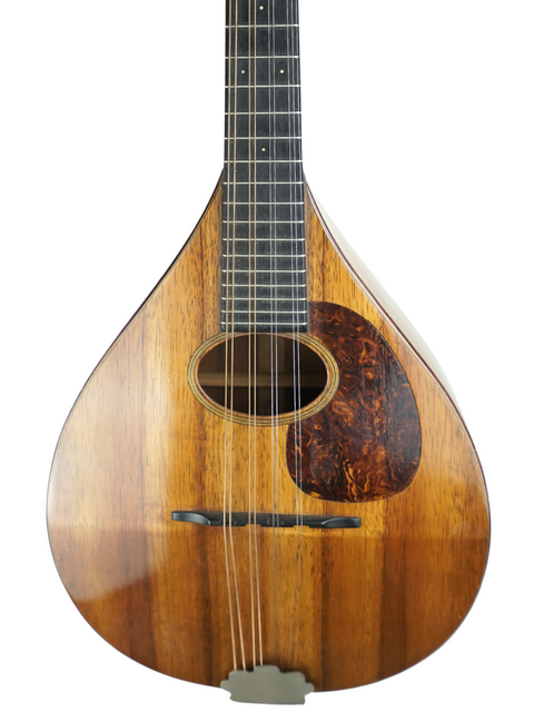 Vintage 1924 Martin AK mandolin with a wooden body and a black pick, showcasing its classic design and craftsmanship.