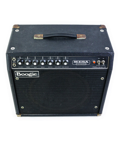 Vintage 1979 Mesa Boogie Mark IIA Combo amplifier in black, prominently displayed on a white background for a striking contrast.