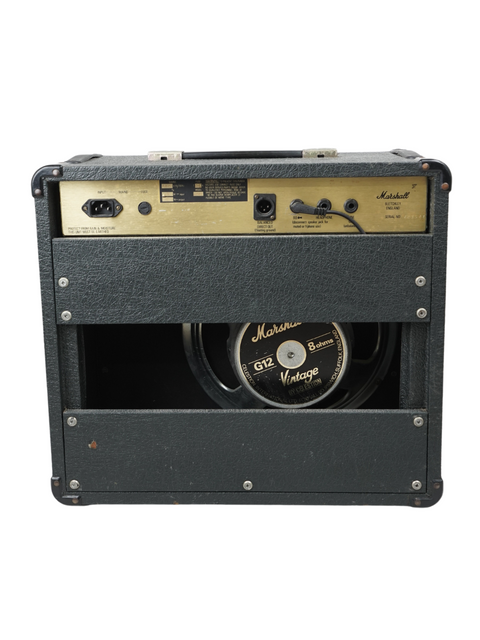 Vintage 1987 Marshall 4001 Studio 15 Combo amplifier in black with elegant gold trim, perfect for guitar enthusiasts.