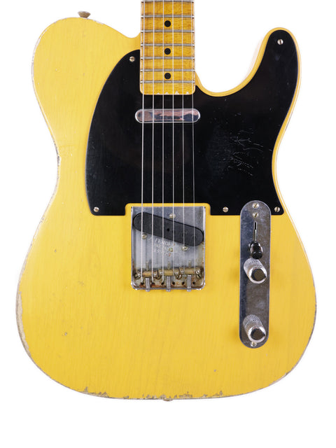 1962 Fender Telecaster in yellow, representing the exceptional design of the 2019 Fender Carlos Lopez Masterbuilt Nocaster.