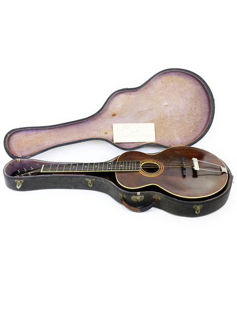 A 1920 USA Vintage Gibson L-1 guitar with a wooden case, emphasizing its historical significance and beauty.