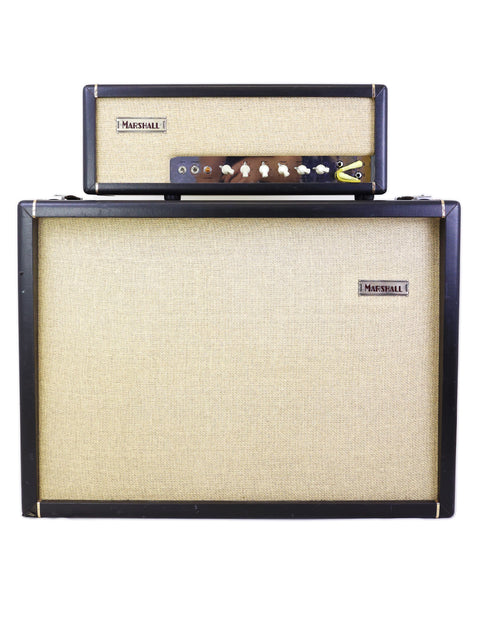 A black and tan Marshall amplifier with a tan speaker, showcasing the limited edition JTM45 head and 412 cabinet from 2002.