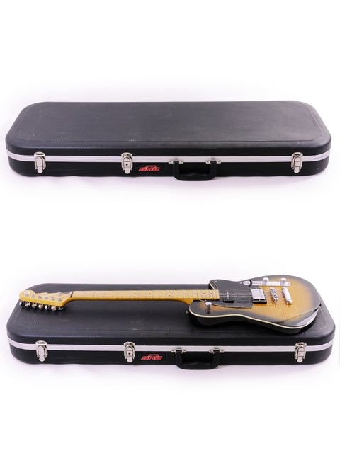 A white background showcases two guitars in a case, highlighting the Reverend Double Agent made in Korea, 2016.
