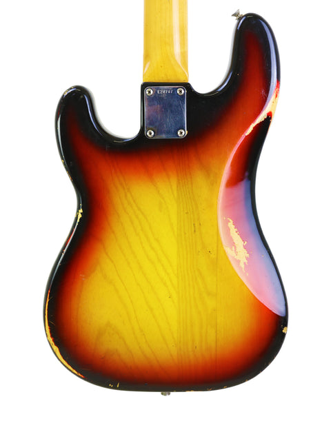 Classic 1972 Fender Precision Bass with a sunburst finish, representing vintage craftsmanship and timeless appeal.
