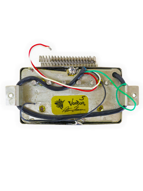 Close-up of a Peter Florance Voodoo Humbucker ’59 guitar pickup featuring wires and a switch, USA, 2005.