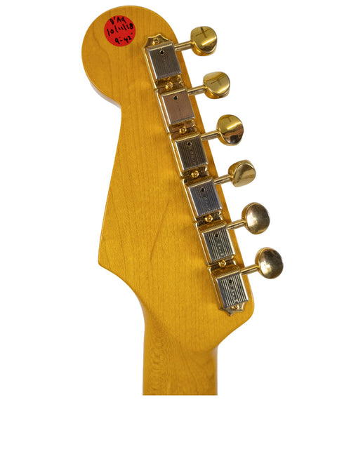 Detailed view of the neck of a 2012 USA StrXX Partscaster electric guitar, highlighting its craftsmanship and style.

