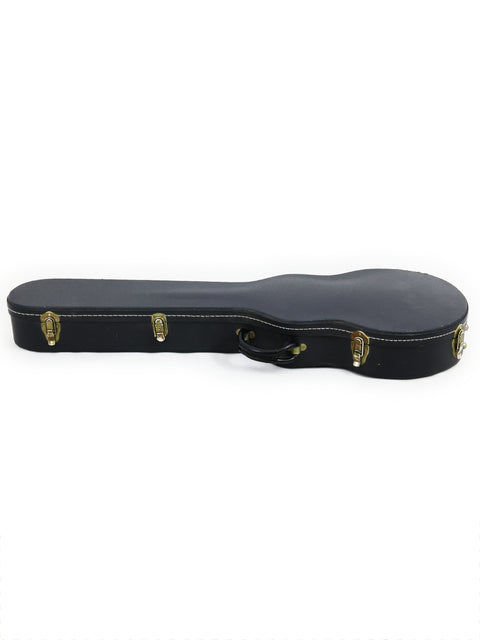 Elegant black guitar case with gold hardware, specifically for the 1979 Tokai Les Paul Reborn LS50 from Japan.