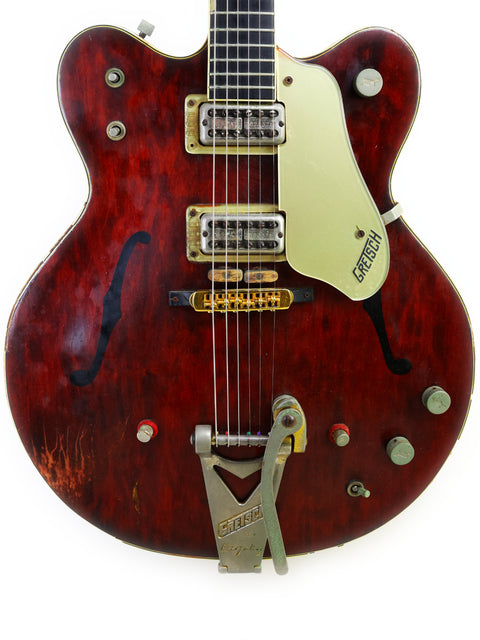 Eye-catching red guitar featuring a luxurious gold pickguard, the iconic Gretsch 6122 Country Gentleman from 1964.