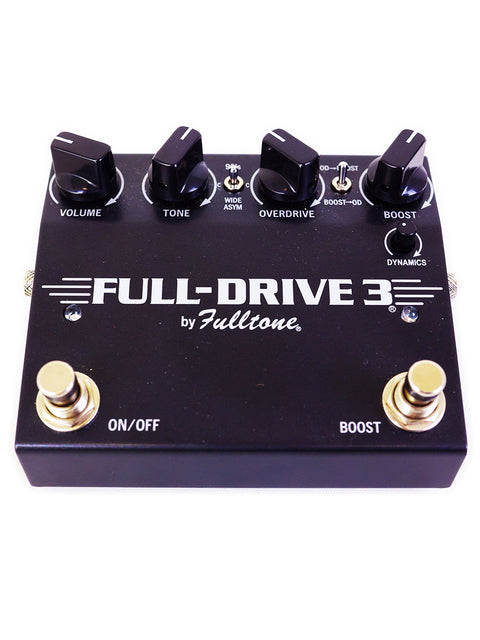 Fulltone Full-Drive 3 pedal displayed on a white background, showcasing its sleek design and features.