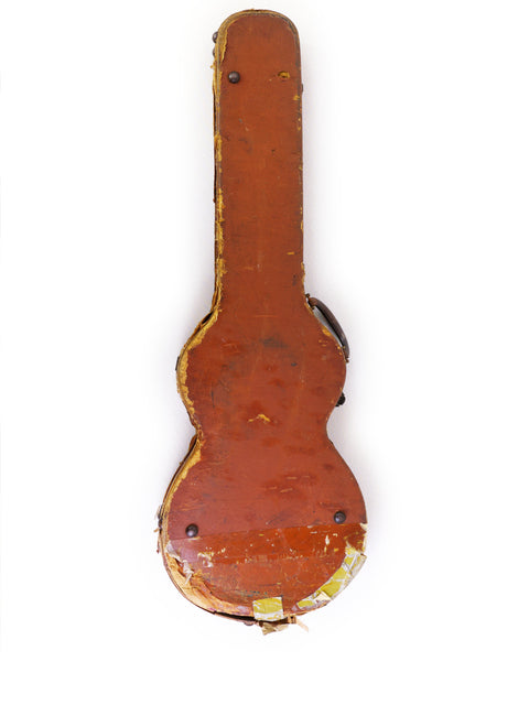 Lifton 50s Gibson guitar case featuring a unique brown and yellow paint job, showcasing vintage style and craftsmanship.