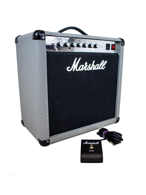 Marshall 2525C Silver Jubilee 50W combo amp with 2x12 speakers, featuring a vintage look and robust audio performance.
