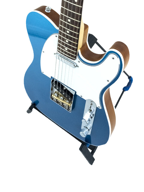 Pelham Blue electric guitar featuring a black pick guard, identified as Txxx Custom Style Partscaster, USA 2020/2021.
