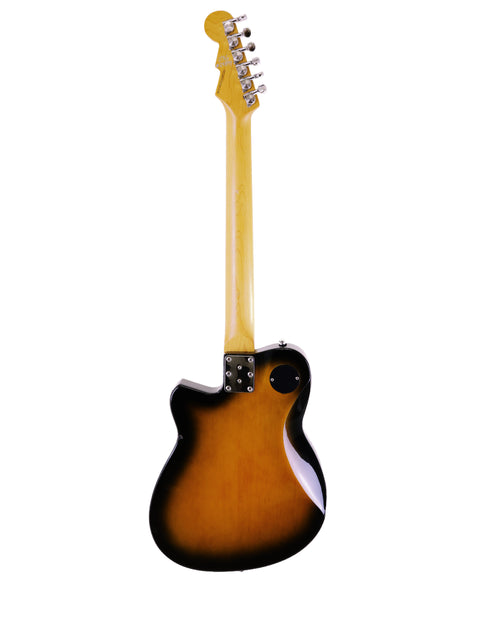 Reverend Double Agent guitar showcasing a striking black body paired with an eye-catching orange neck, made in Korea, 2016.
