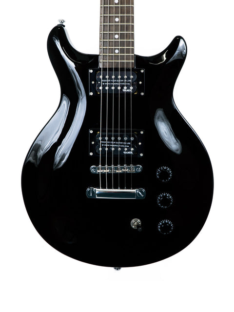 Sleek black electric guitar against a crisp white background, showcasing the Hamer XT Series LP Jr Style from 2007.