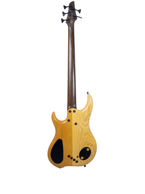 The Dingwall Z3 Buckeye Custom 5-string bass features a wooden body and a striking black headstock, made in Canada, 2016.
