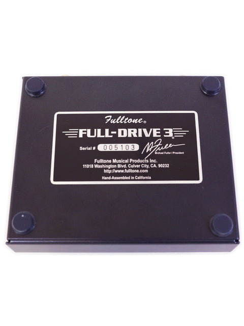 The Fulltone Full-Drive 3, a black box featuring the name "Full Drive 3," designed in the USA.