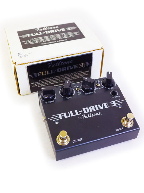 The Fulltone Full-Drive 3 pedal is neatly packaged in its box, highlighting its quality and craftsmanship.