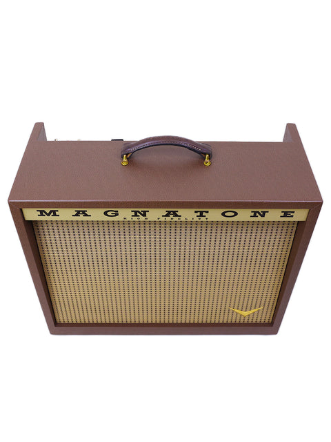 The Magnatone Twilighter 1x12 Combo amplifier in a rich brown finish, highlighting its classic style and American craftsmanship from 2021.