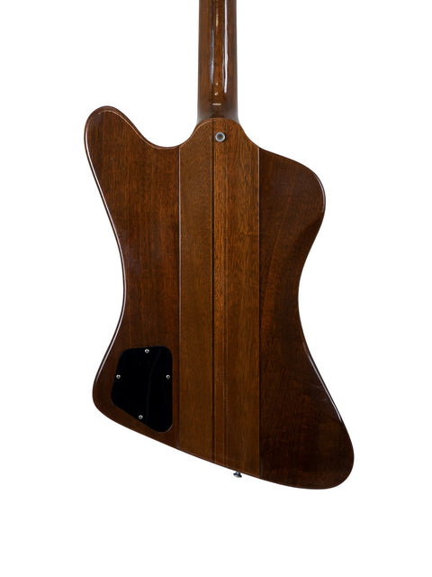 The back of a 1991 Gibson Firebird V Reissue guitar, highlighting its elegant wooden body and craftsmanship.