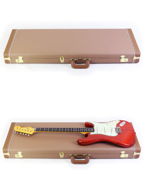Two guitars in a case on a white background, prominently featuring a 2019 Fender Custom Shop Jason Smith Stratocaster.