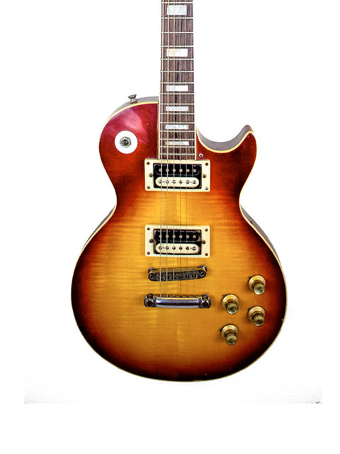 Vintage Ibanez 'Lawsuit' Les Paul Custom Copy guitar with a striking sunburst finish, crafted in Japan, 1977-78.