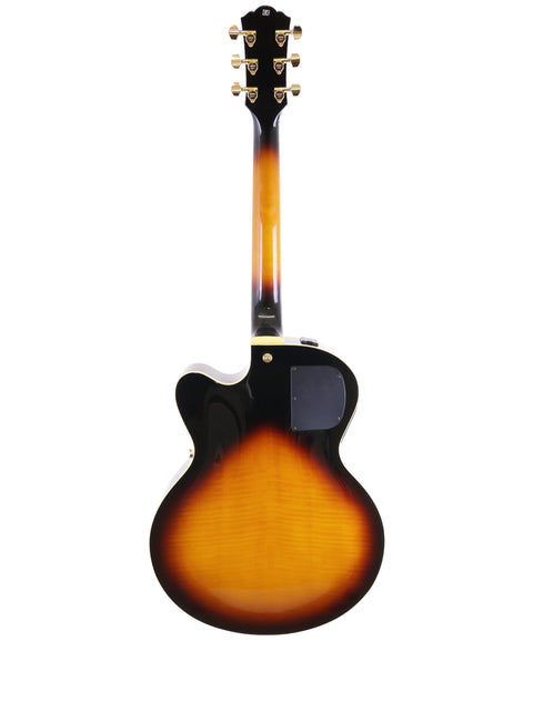 Yamaha AEX1500 guitar from 2004, featuring a beautiful sunburst finish that highlights its elegant design and craftsmanship.